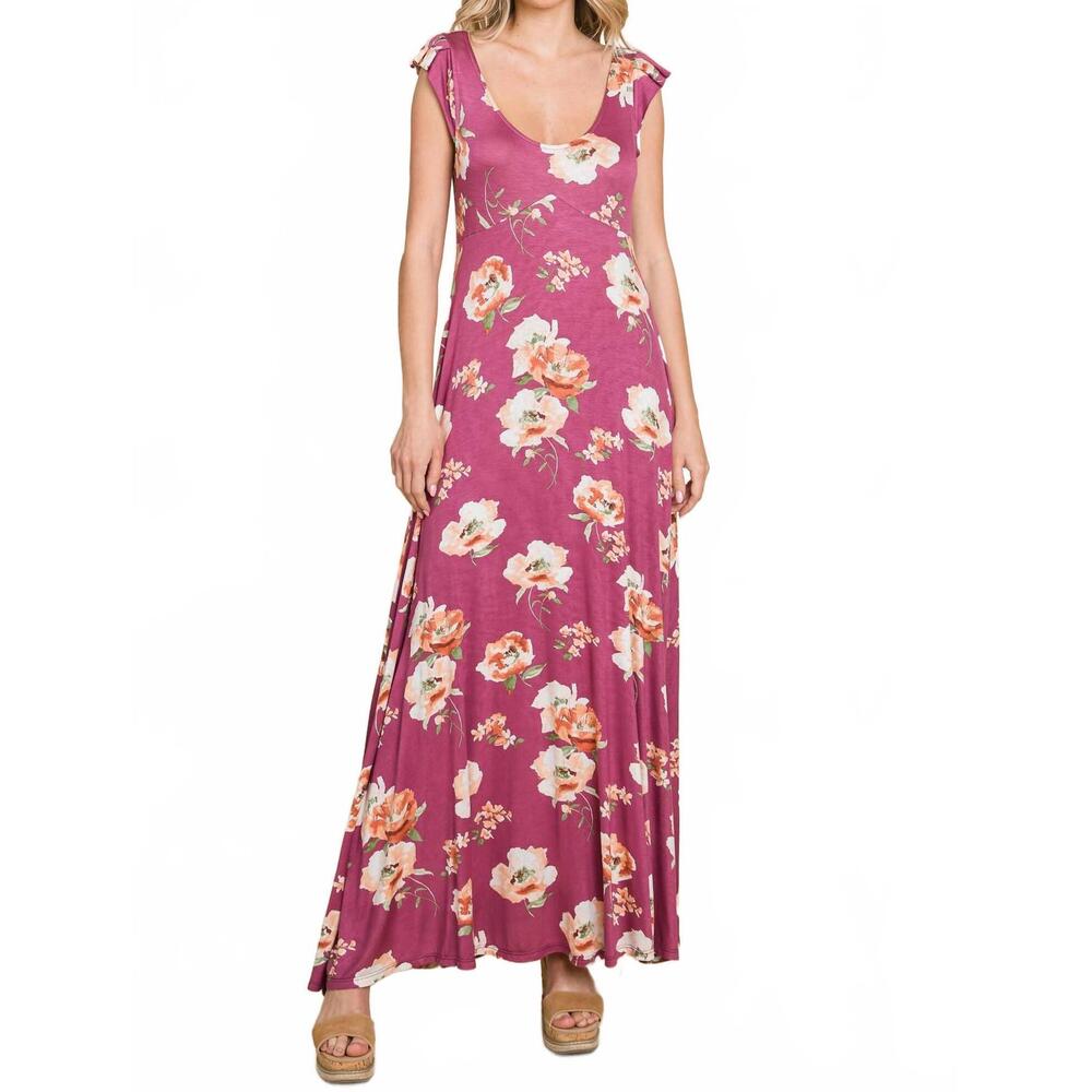 NEW EMERALD COLLECTION floral printed scoop neck maxi dress in mauve